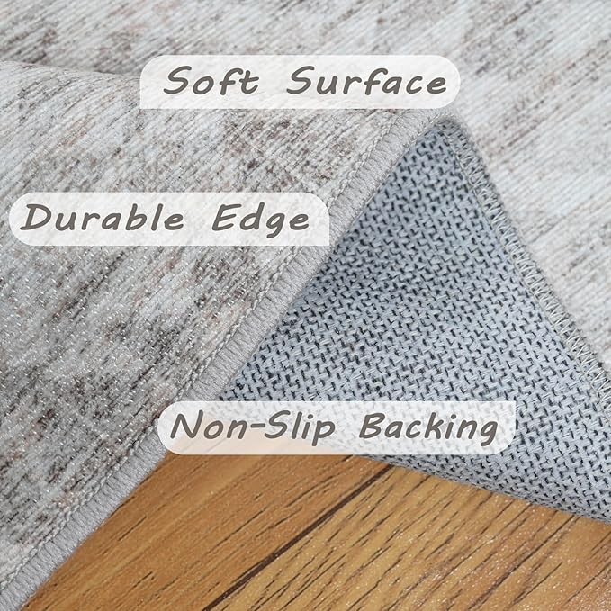 5'x7' Machine Washable Abstract Design Area Rug Machine Washable Area Rugs 5X7, Non Slip, Stain Resistant, Home Decor Living Room Area Rugs 5x7 (Grey Beige 5x7)…
