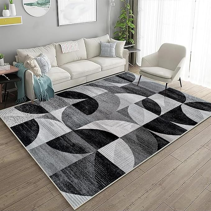 3x5 Area Rugs for Living Room Machine Washable Geometric Boho Rug Non Slip Printed Black and Grey Rug Carpet Friendly Modern Rug for Bathroom Bedroom Dining Room Office