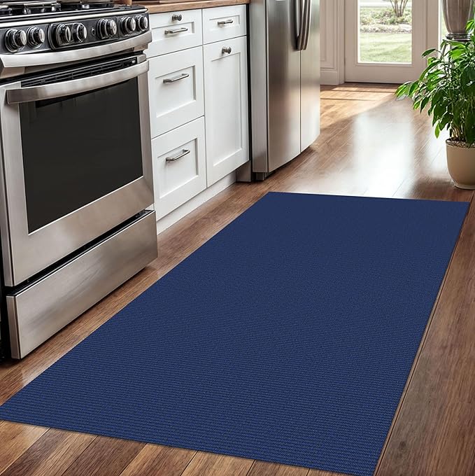 KOZYFLY Washable Entryway Rug 3x5 Ft Area Rugs Cotton Rubber Backed Throw Rugs Indoor Door Mat Kitchen Rugs Braided Floor Carpet for Front Entrance Bathroom Kitchen Living Room, Navy/Dark Navy