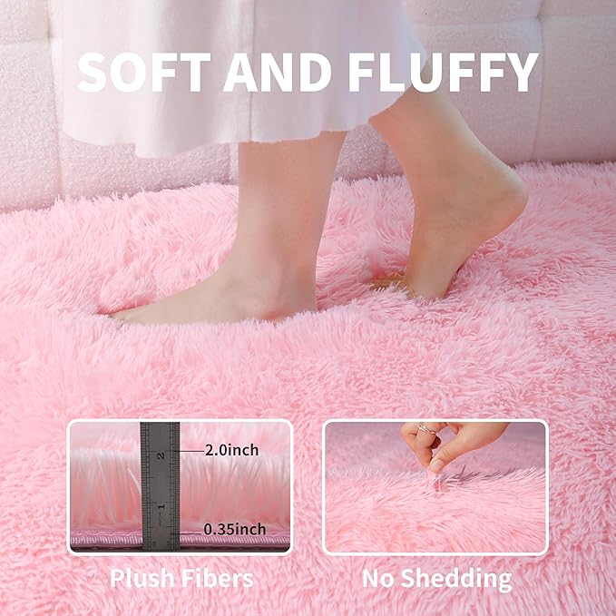 KCHOWUA Pink Fluffy Shag Rugs for Bedroom Girls,4'x6' Machine Washable Soft Shaggy Fuzzy Throw Cute Large Area Rug for Living Room,Modern Pastel Plush Nursery Toddler Kids Dorm Floor Room Carpets