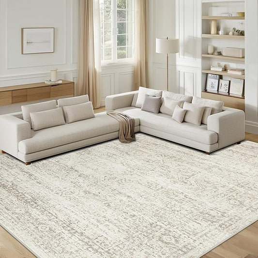 Washable Rugs 10x14 Area Rugs for Living Room,Rugs for Bedroom,Large Carpets,Ultra Soft Faux Wool Retro Dining Room Rug,Non Slip&Non-Shedding Low Pile Vintage Print Rug for Home Office Decor