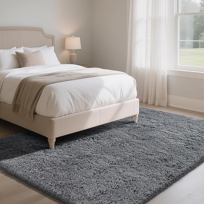 Fluffy Rug Shaggy Area Rug, Dark Gray 10x14 Area Rugs for Bedroom, Super Soft Shaggy Rugs for Living Room Bedroom Kids Room Home Decor, Upgrade Anti-Skid Rectangular Fuzzy Rug