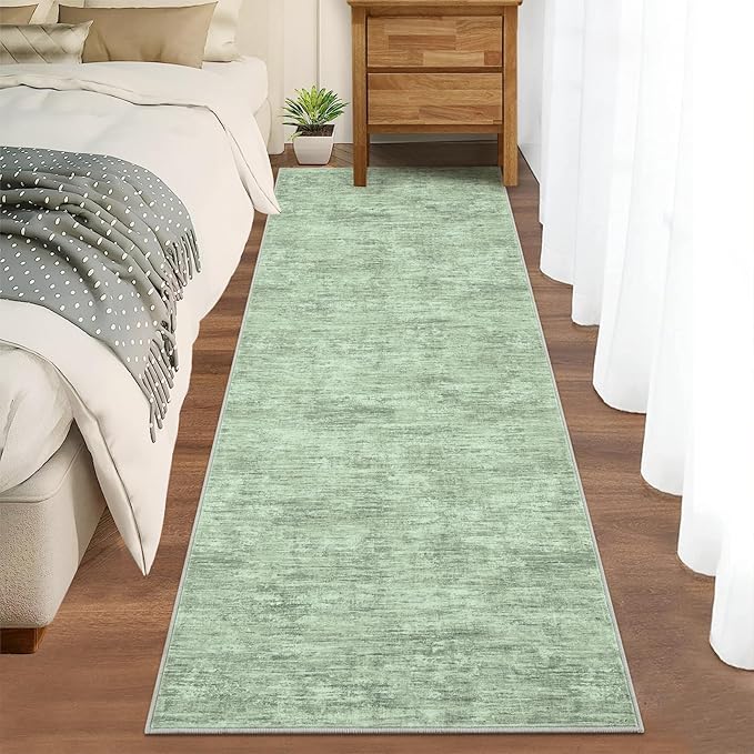 2x6 Runner Rug Washable Kitchen Runner Rug Modern Abstract Area Rug for Hallway Contemporary Solid Mat Non-Slip Foldable Aesthetic Accent Floor Carpet for Living Room Bedroom, Green