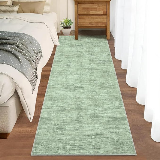 2x6 Runner Rug Washable Kitchen Runner Rug Modern Abstract Area Rug for Hallway Contemporary Solid Mat Non-Slip Foldable Aesthetic Accent Floor Carpet for Living Room Bedroom, Green