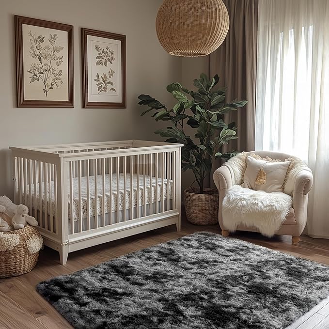 Zentavio Black and Grey Area Rugs for Living Room Large Men Room Carpet 5x8 Bedroom Fluffy Furry Shag Aesthetic Plush High Pile Floor Rug for Kids Room Dorm Home Decor Gray