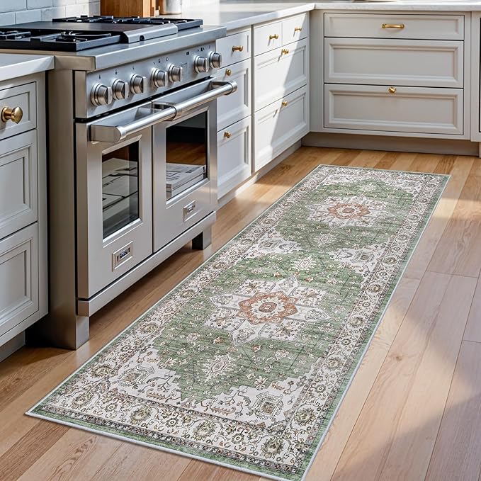 RUUGME Runner Rug 2x6 Hallway - Washable Boho Rugs for Living Room Stain Resistant Carpet Vintage Tribal Rugs for Bedroom Kitchen with Non Slip Backing Decor Floor Decoration Mat 2x6 Sage