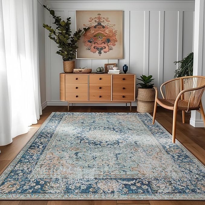 ILANGO Non Slip Runner Rugs for Hallway, 5'x7' ft Distressed Traditional Kitchen Washable, Carpet Runner Floor Mat for Indoor Entryway Bedroom Laundry Room, Easy to Clean