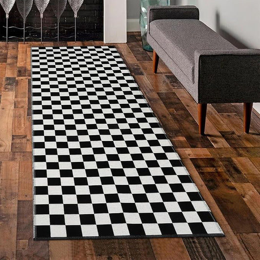 Seavish Checkered Rug 2x6 Ft Black and White Hallway Runner Rug Washable Indoor Outdoor Entryway Runner Rug Checkerboard Rug Reversible Area Rugs for Bedroom Bathroom Laundry Room Kitchen