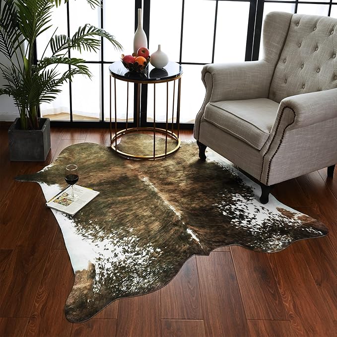 AROGAN Cow Print Rug Western Home Decor, Faux Cow Hides and Skins Rug, Premium Animal Western Rugs for Bedroom, Living Room, Cute Room Decor, 5.2 × 6.2 Feet