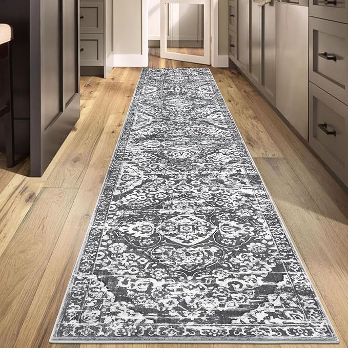HEBE Hallway Runner Rug 2'8''x14' Washable Vintage Distressed Area Rugs Non Slip Laundry Rug Runner Boho Floor Carpet Runners for Hallways Entryway Laundry Room Kitchen Bathroom