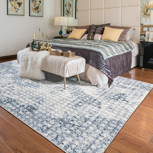 Washable Area Rugs 5x7 for Living Room Abstract Rugs Non Slip Lightweight Carpets for Bedroom Dining Kitchen Home Decor Office Area Rugs (Blue)