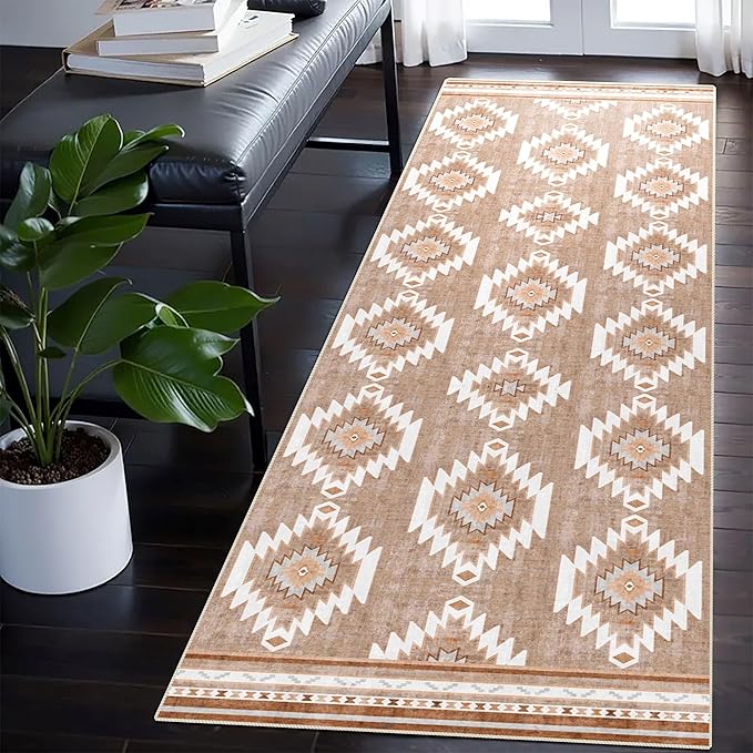 vivorug Washable Rug, Ultra Soft Runner Rug 2x7, Non Slip Floor Carpet, Runners for Hallway Living Room Indoor, Moroccan Western (Camel, 2'x7')