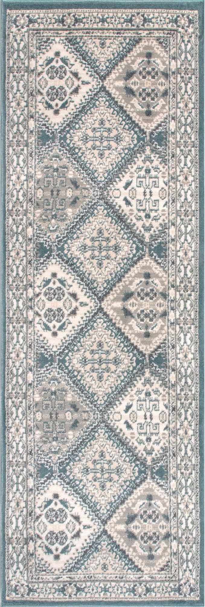 nuLOOM 2'6" x 6' Becca Traditional Tiled Area Rug, Becca Blue, Faded Transitional Design, Stain Resistant, for Bedroom, Dining Room, Living Room, Hallway, Office, Kitchen, Entryway