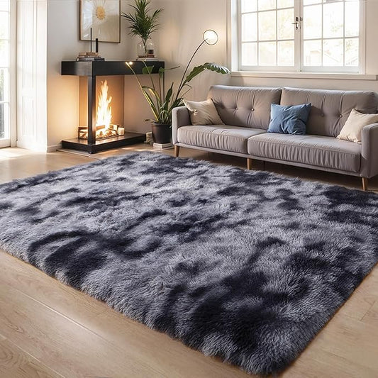 Thick Area Rug Dark Grey 5x8 Fluffy Shag for Bedroom Living Room Soft Plush Washable Thickened Non-Slip Fuzzy Carpet for Kids Baby Nursery Cozy Shaggy Floor Rugs for Dorm, Tie-Dye Gray