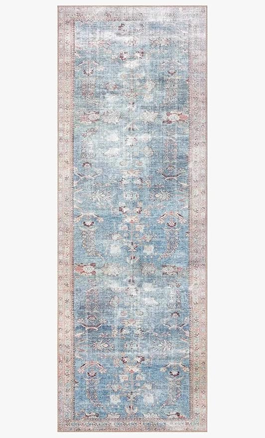 Loloi II Wynter Collection WYN-06 Teal/Multi 2'-6" x 12'-0", .13" Thick, Runner Rug, Soft, Durable, Printed, Vintage Inspired, Low Pile, Non-Shedding, Easy Clean, Living Room Rug