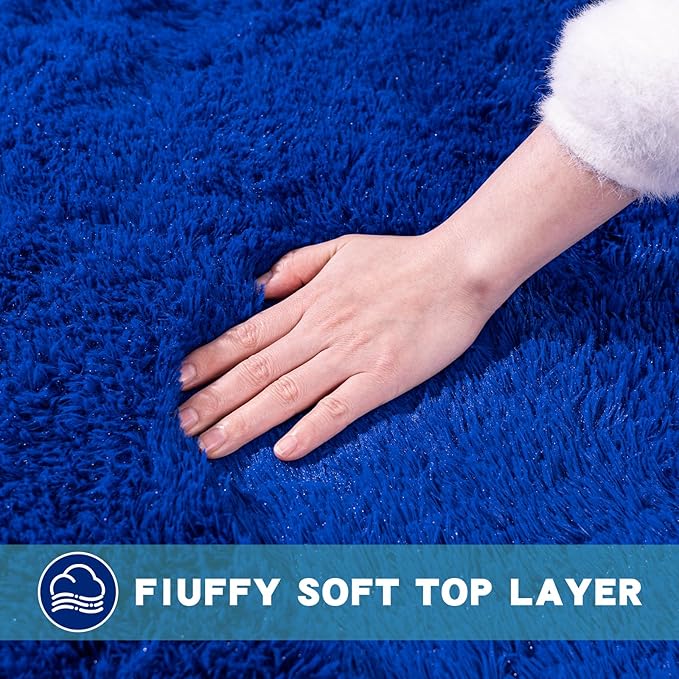 4x6 Area Rug for Bedroom, Blue Rugs for Living Room Nursery Kids Room Dorm Home Decor Aesthetic, Fluffy Shaggy Rug with 4 Anti-Slip Carpet Tapes, Navy Blue