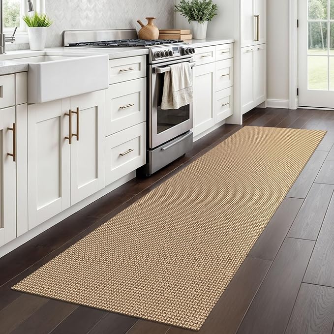 Braided Runner Rug 2x8 Ft Washable Runners for Hallways Non Slip Kitchen Runner Rug Cotton Entryway Runner Indoor, Woven Floor Carpet for Hall Kitchen Bedroom, Orange/Tan/Brown
