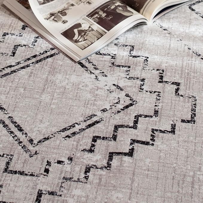 ILANGO Moroccan Runner Rugs for Hallway 2.5'x6' Machine Washable Area Rugs with Rubber Backing Modern Rugs Non Slip Carpet for Kitchen Indoor Floor Dedroom Farmhouse Dining Room, Foldable(Stone Grey)