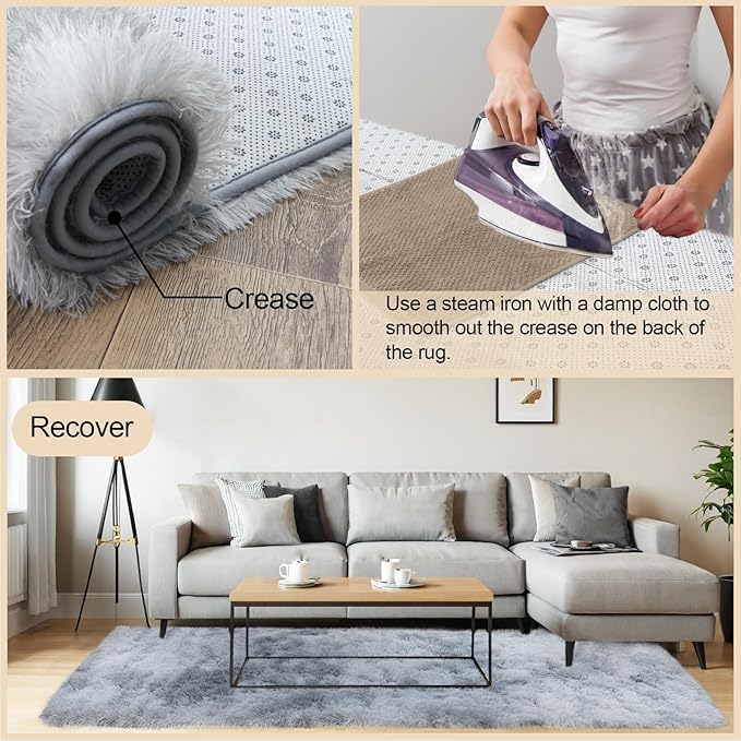 2x3 Rugs for Bedroom, Fluffy Area Rugs for Living Room, Soft Shag Kids Rug Small Carpet with 4 Non-Slip Rug Pads (Grey Tie-Dyed, 2ft x 3ft)
