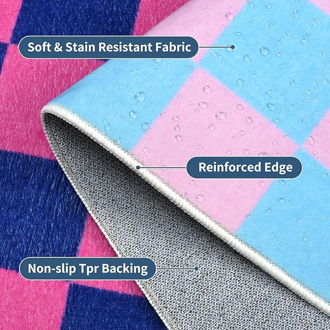 Terrug Multicolored Small Checkered Rug for Bedroom, 2x3 Soft Washable Rug with Non Slip Backing, Low Pile Throw Carpet for Entryway Hallway Kitchen Laundry Room