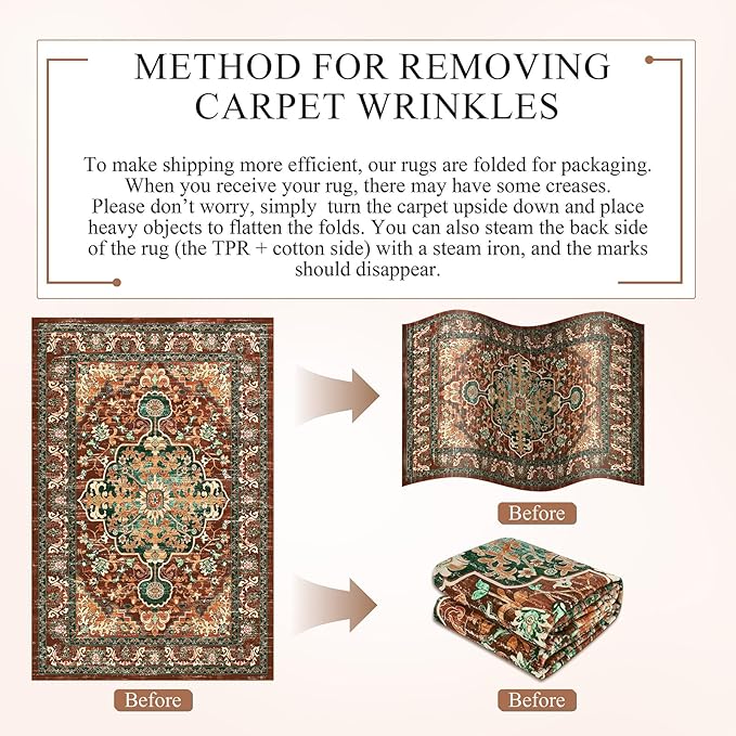 U'Artlines Boho Vintage Area Rug 9x12 ft Machine Washable Low Pile Soft Floor Carpet Non Slip Non Shedding Accent Rug for Living Room Bedroom Entryway Dining Room Office Rust＆Teal