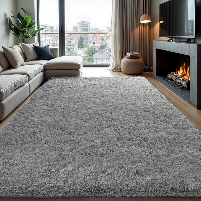 Zentavio Area Rugs for Living Room Light Grey Rugs for Bedroom Large Big 8x10 Carpet Fluffy Furry Soft Shag Aesthetic Plush High Pile Gray Rug for Nursery Kids Room Dorm