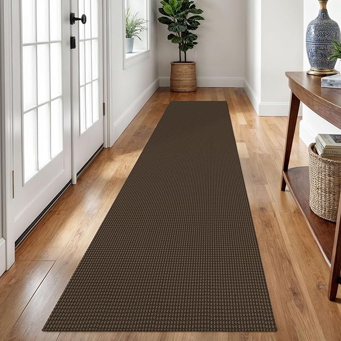 Braided Runner Rug 2x10 Ft Washable Runners for Hallways Non Slip Rubber Backed Kitchen Runners Cotton Long Entryway Runner Indoor, Woven Carpet for Hall Kitchen Entryway, Brown