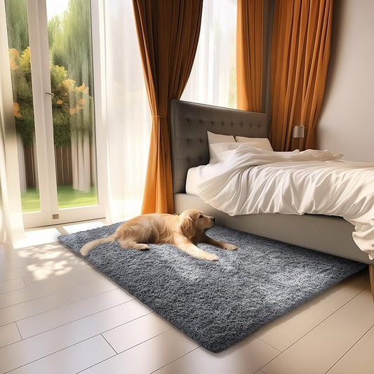 Ophanie Upgrade 2x3 Rugs for Living Room, Light Grey Fluffy Carpet Large Fuzzy Plush Shag Comfy Soft, Non-Slip Indoor Floor Carpet for Kids, Bedroom, Playroom, Home Decor Aesthetic