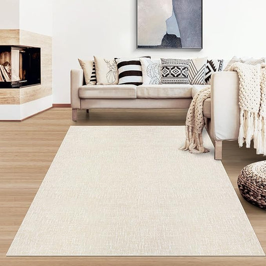 Bedroom Area Rug 4x6 Modern Abstract Area Rug Stain Resistant Small Living Room Rug Contemporary Dining Room Rug Non-Slip Solid Rug Aesthetic Accent Floor Carpet for Kitchen Office, Cream