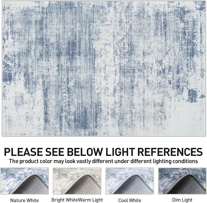 4x6 Area Rugs Washable Rug: Modern Abstract Living Room Rug Soft Anti-Skid Thin Carpet Indoor Floor Non-Shedding Carpets for Bedroom Dining Room Farmhouse Nursery Home Office - Blue White