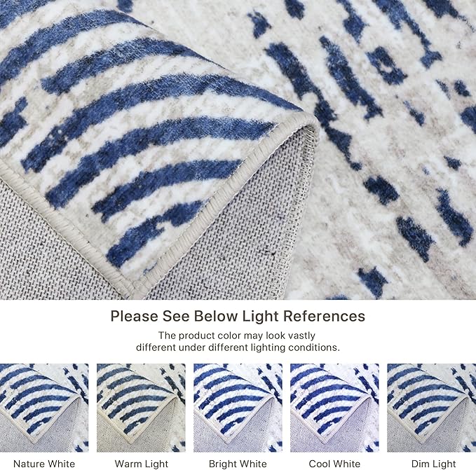 Bavni Area Rug 3X5, Washable Rug for Kitchen Dining Room, Non Slip Rugs for Bedroom, Aesthetic Modern Abstract Rugs for Living Room, Durable Non Shedding Rug (Blue White)