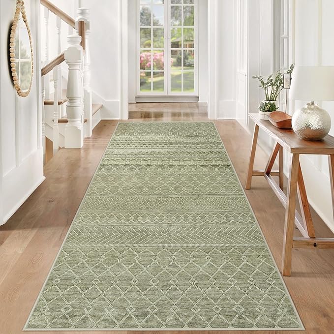 2x6 Runner Rug: Washable Boho Hallway Geometric Moroccan Throw Rug Neutral Modern Farmhouse Indoor Soft Non Slip Ultra Thin Printed Pattern Rugs for Kitchen Bedroom Laundry (Brown, 2'x6')