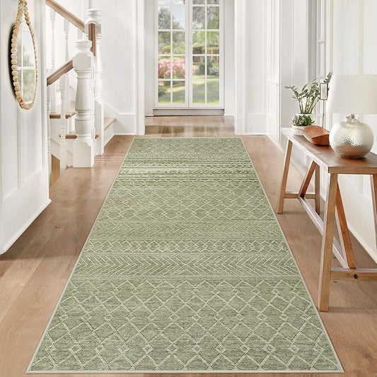 2x6 Runner Rug: Washable Boho Hallway Geometric Moroccan Throw Rug Neutral Modern Farmhouse Indoor Soft Non Slip Ultra Thin Printed Pattern Rugs for Kitchen Bedroom Laundry (Brown, 2'x6')