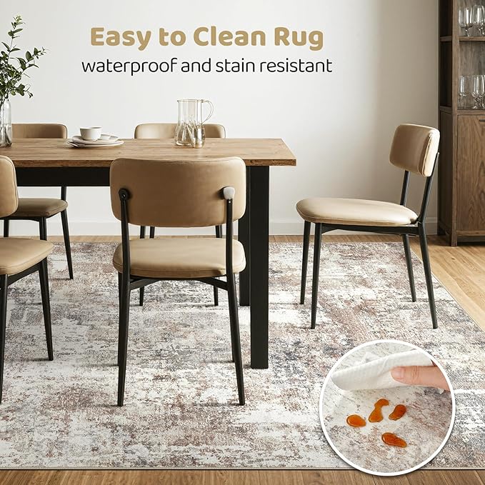 10x12 Area Rug Living Room: Washable Large Abstract Modern Soft Rugs Stain Resistant Indoor Floor Non Slip Accent Carpet for Bedroom Nursery Playroom Office Dining Room Dorm Home House- Brown