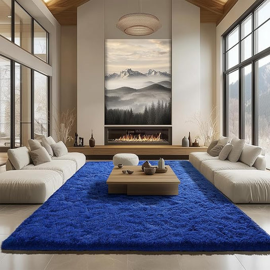 Zentavio Navy Blue Area Rugs for Living Room Boys Rugs for Bedroom 8x10 Large Shag Washable Carpet Soft Furry Fluffy Aesthetic Kids Playroom Rugs for Teen Home Decor