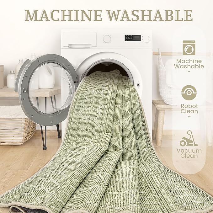 2x3 Rug Entryway Rugs: Washable Boho Small Geometric Moroccan Printed Pattern Rug Modern Indoor Soft Non Slip Ultra Thin Front Door Mat for Kitchen Bedroom (Brown, 2'x3')