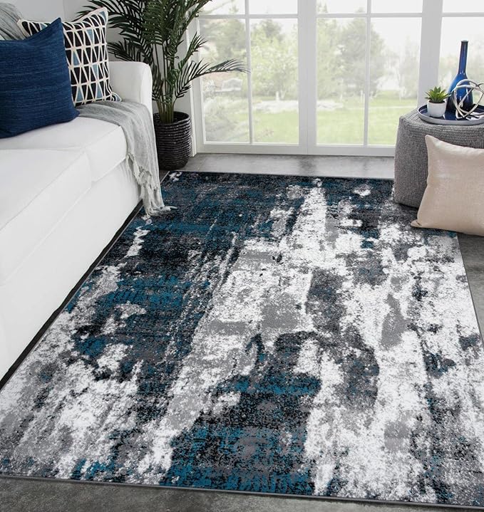 LUXE WEAVERS Modern Abstract Art Turquoise 5x7 Area Rug