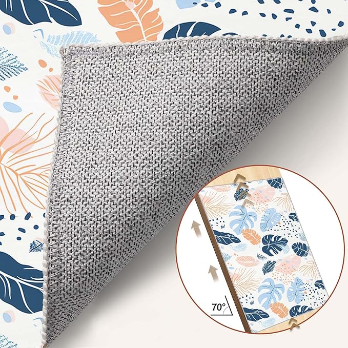 4x6 Rug Boho Botanical Tropical Leaf White Area Rug Bedroom Ultra-Thin Soft Low Pile Large Carpet Living Room Non Slip Dining Room Office Stain Resistant Washable Machine