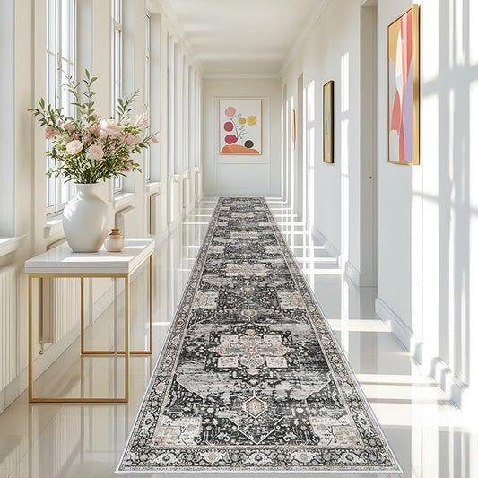 RUUGME Washable Hallway Runner 3x20 - Long Entryway Runner Rugs for Hallway Stain Resistant Carpet for Bedroom Kitchen with Non Slip Backing Home Decor Floor Decoration Mat 3x20 Black