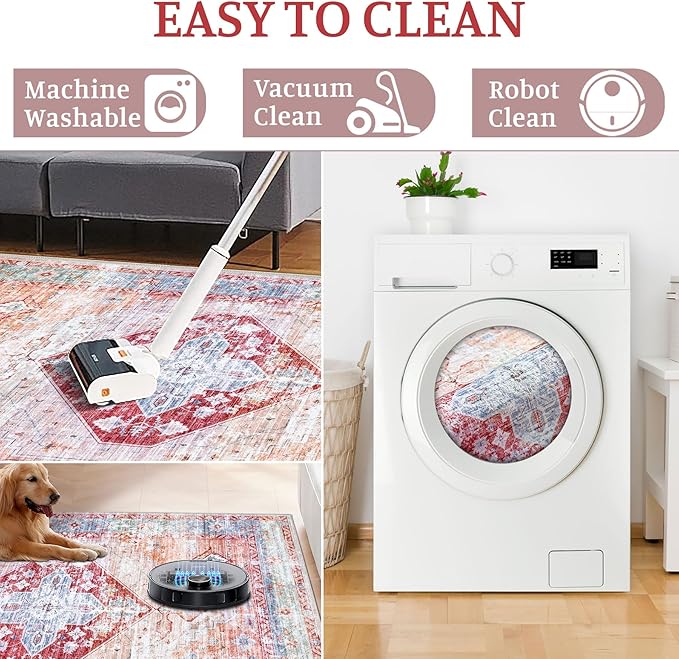 2x3 Rug Entryway Rugs: Washable Boho Vintage Small Rug Indoor Medallion Soft Non Slip Ultra Thin Non-Shedding Front Door Mat for Kitchen Bathroom Bedroom (Peach 2'x3')