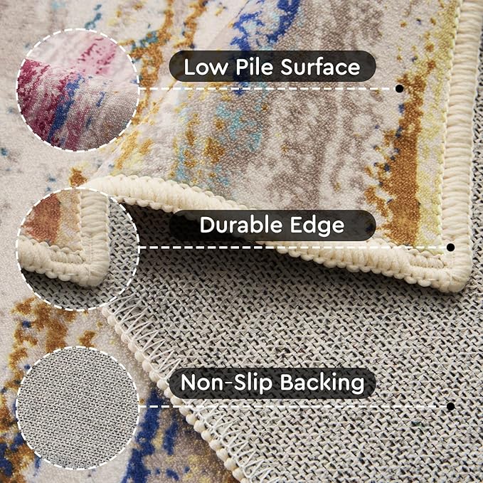 tchdio 3x5 Area Rugs for Living Room, Machine Washable Rug Entryway Door Rug Abstract Non Slip Small Bedside Rugs, Soft Indoor Carpet for Bedroom Office Dorm, Multi Color