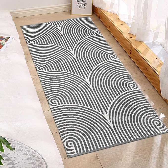 Tiffasea Kitchen Rug 2'x4.3',Machine Washable Bathroom Runner Rug,Cotton Woven Entryway Modern Area Gray Bedroom Front Door Mat Indoor Outdoor Rugs for Hallway/Laundry/Living Room,Grey