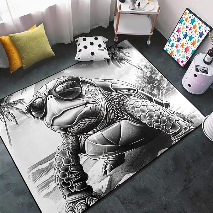Sea Turtle Area Rug - Sea Turtle Rug for Bedroom Ocean Theme Rugs Coastal Rugs for Bedroom Ocean Animal Room Decor, 70 x 55 Inches
