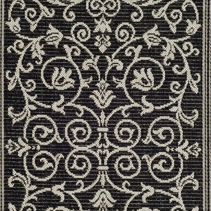 SAFAVIEH Courtyard Collection Accent Rug - 2'7" x 5', Black & Sand, Indoor/Outdoor & Washable, Ideal for High Traffic Areas in Patio, Backyard, Mudroom, Entryway, Doormat (CY2098-3908-3)