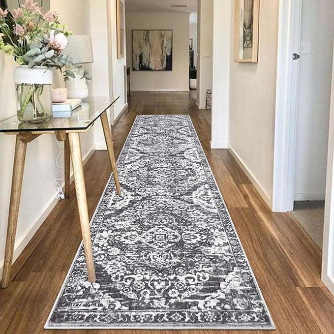 HEBE Hallway Runner Rug 2'8''x12' Washable Vintage Distressed Area Rugs Non Slip Laundry Rug Runner Boho Floor Carpet Runners for Hallways Entryway Laundry Room Kitchen Bathroom