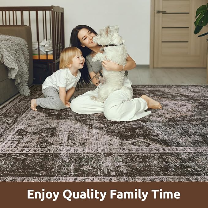 AMOAMI-2X10 Runner Rug-Washable Runners for Hallways-Soft Non Slip Bedside Rugs for Bedroom-Vintage Long Rug for Hallways Entryway Laundry Room Stair Kitchen Bathroom Brick/Brown