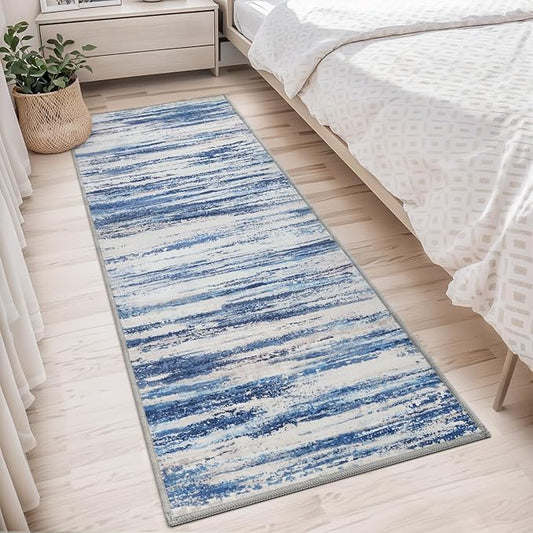 tchdio 2x6 Runner Rug, Machine Washable Runner Rug Modern Abstract Area Rug, Non Slip Rug Runners for Hallways, Soft Indoor Carpet Runner for Bedroom Office Dorm Rug, Blue Rug