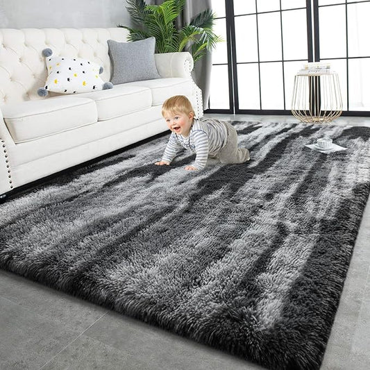 TWINNIS Super Soft Shaggy Rugs Fluffy Carpets, 4x5.9 Feet, Indoor Modern Plush Area Rugs for Living Room Bedroom Kids Room Nursery Home Decor, Upgrade Anti-Skid Rectangular Fuzzy Rug, Charcoal Grey