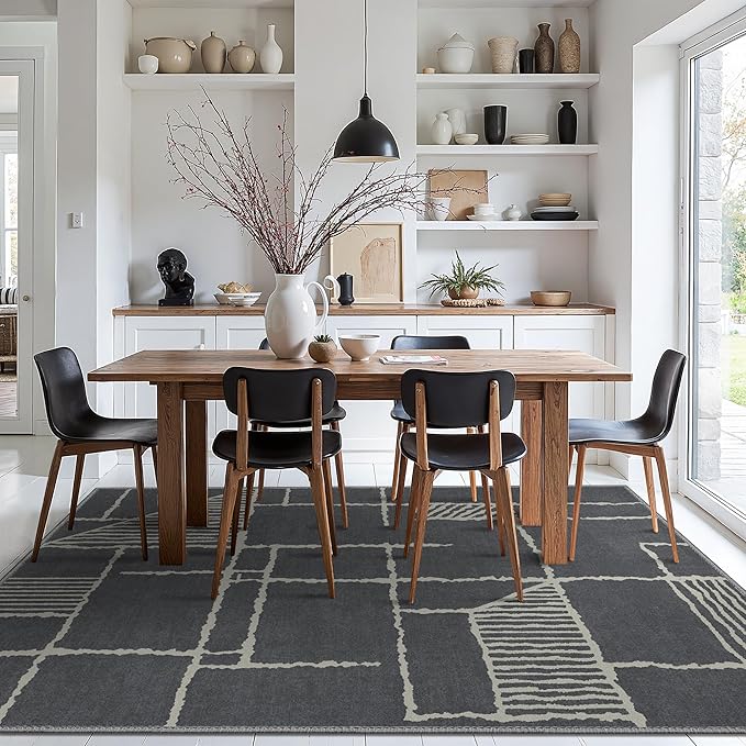 Bavni 5x7 Rug, Abstract Machine Washable Rug Non-Slip, Soft Modern Lightweight Area Rug, Stain Resistant Rugs for Living Room, Bedroom, Dining Room, Dark Gray