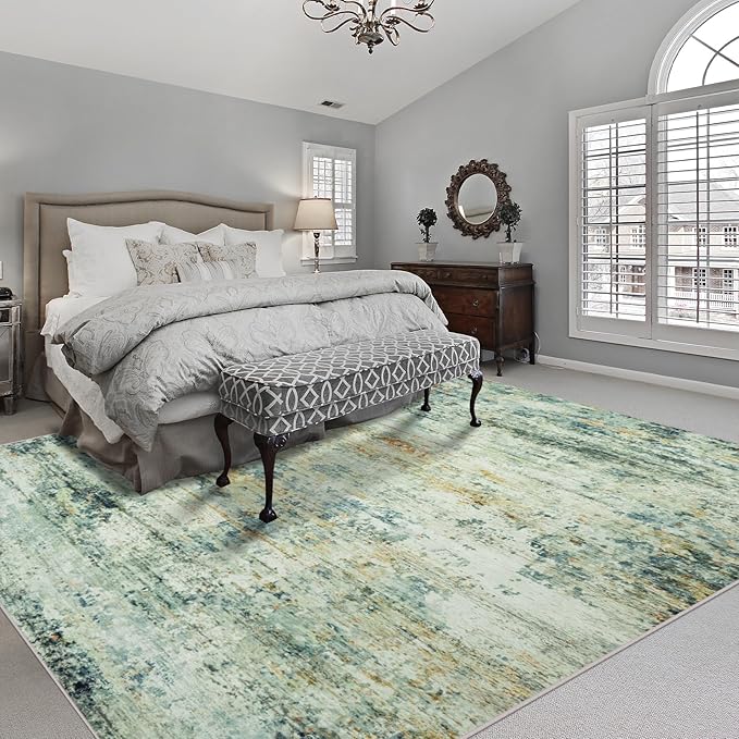 10x14 Area Rugs for Living Room: Large Machine Washable Area Rug with Non Slip Backing Non Shedding Abstract Stain Resistant Carpet for Bedroom Dining Room Nursery Home Office - Sage Green/Multi